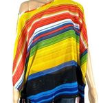 Apostrophe Womens Poncho Blouse Top Shirt Sheer Brightly Striped Pullover Medium Photo 0