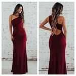 Katie May  BHLDN Gwyneth Maxi Dress Size 4 Burgundy One Shoulder Ruched Cut Out Photo 7