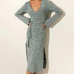 Kivari Naomi V Neck Knit Midi Dress in Teal Marble US6 NWT Blue Size 6 Photo 0