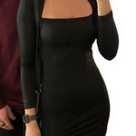 Black Long Sleeve Bodycon Mini Dress Tie Back‎ Cutout Party Cocktail Photo 1