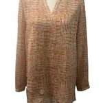 Susan Graver  Abstract V Neck Long Sleeve Tiered Hem Semi Sheer Tunic Top Shirt Photo 1