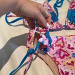 Women large Colorful Fringe triangle Bikini top side ties bottom hearts stitch Pink Photo 4