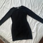 Reformation DEE waffle print sheer long sleeve bodycon mini little black dress L Photo 6