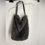 Evelyne Prelonge Faux Fur Shoulder Bag with Pom Pom and Leather Strap Handle Gray Photo 1