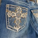 Sky Flare Jeans Med Wash Mid Rise Embellished Western Rodeo Cowgirl Rhinestone 4 Blue Photo 6