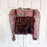 ZARA  Red Floral Organza Sheer Floral Frill Puff Sleeve Blouse * Photo 2