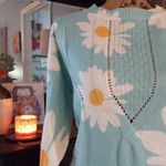 Miss Sparkling Aqua Blue & White Daisy Print Openwork Pull Over Sweater Size M Photo 2