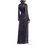 Betsy and Adam Dress Womens 6 Blue Metallic Threaded Front Cutout Gown Formal Photo 3