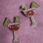 Watermelon Martini Cocktail Rhinestone Earrings Sparkly Statement Jewelry Red Photo 0