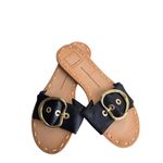 Dolce Vita Danna Slide Sandal Size 7 Black Rich Leather Open Toe Buckle Detail Photo 3