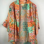 World Market Patchwork‎ Floral Short Sleeve Pastel Open Front Kimono Cardigan Orange Size undefined Photo 0