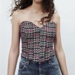 ZARA ‎ Pink & Green Tweed Corset Womens XL Sweetheart Neck Bustier Preppy Acadmia Photo 0