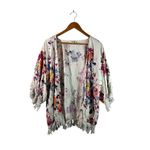 Umgee Kitschy Wearable Art Paint Splatter Colorful Women’s Floral Fringe Kimono Photo 2