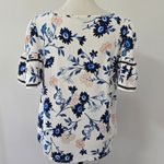 Ann Taylor White & Blue Floral Mixed Media Flare Sleeve Tee Size Medium Photo 4