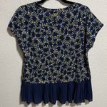 Michael Kors Navy Floral Print Knit Top With Pleated Skirt Woman's Size L Photo 5