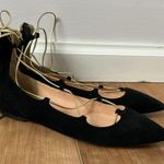 J.Crew Suede Lace Up Flats Black and Gold Size 8 Pointed Toe Gladiator Ballet Photo 3