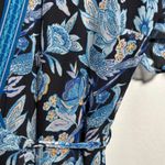 Hale Bob Floral Bird Print Wrap Midi Dress Blue Black Flutter Sleeve M Fairy Photo 7