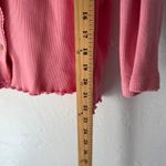 Y2k Pink Ribbed Knit Cardigan Top Ruffle Trim Long Sleeve Button Up Blouse Large Photo 5