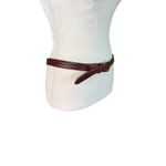 Talbots brown genuine leather braided adjustable belt brass buckle women's M Photo 2