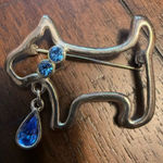 LIA SIGNED SILVER TONE BROOCH PIN RHINESTONE BLUE SCOTTIE DOG‎ DOGGY LOVER Photo 0