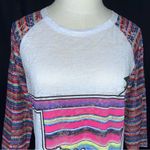 Southern Grace  Oklahoma White Serape Lace Stripe Sheer Burnout Shirt Medium Photo 1