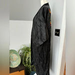 Vintage Golden Bee Black Rayon Robe Kimono w/ Bonsai Willow Pagoda Embroidery sm Photo 4