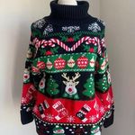 HOLIDAY Sweater Womens Sz Small Black Turtleneck Novelty Reindeer Ornament Photo 0