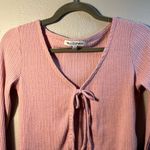 Wallflower Pink Ribbed Crop Blouse with Tie Front Longsleeve Crop top Size Small Photo 1