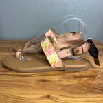 Toms  Bree Sandal Warm‎ Beige Leather Chevron Embroidered Toe Loop Casual NWT Photo 1