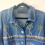 New Directions Denim Jacket Embroidered Safari Animals Giraffe Elephant Palm Blue Size XL Photo 1
