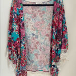 Umgee  Floral Lace Trim Open Front Kimono Cardigan Women’s Size XL Boho Photo 0