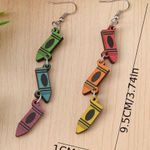 Colorful Crayon Tassel Dangle Earrings Creative Stationery Ear Decoration School Red Photo 7