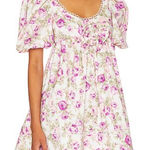 For Love & Lemons dress milani mini floral NEW baby doll puff sleeve Large Photo 0