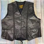Genuine Leather Biker Vest Medium Black Vintage 90s Rocker Sleeveless Top Photo 4