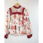 Anthropologie Let Me Be Womens Top Red Quilted Floral Blouse Cottagecore Boho XS Photo 5