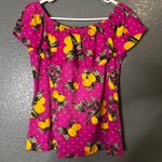 Women’s Lemon Print Off Shoulder Ruffle Peasant Top Pink Polka Dot XL Photo 1
