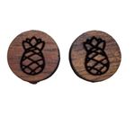 Hand Crafted KOA Wood Pineapple Engraved Circle Stud Earrings Photo 0