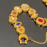 Vintage Unsigned Goldette Victorian Revival Sliding Charms 7.25” Bracelet 40g. Gold Photo 7