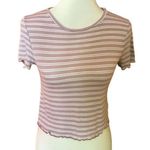 Live in the Moment Pink Striped Baby Doll Cropped T Shirt Photo 0