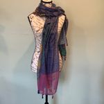 Multicolor Pink Blue Green Patterned Shawl Scarf Lightweight Wrap with Tassels Photo 1
