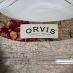 Orvis Vest Womens XL Tan Cotton Linen Romantic Floral Print Pockets Photo 5