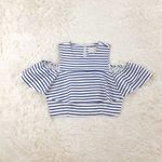 J.O.A. white blue striped croptop cold shoulder Large Photo 1