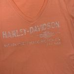 Harley Davidson women's large pink peach orange short sleeve shirt bling biker Photo 4