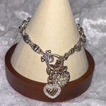 Premier Designs 2000s Y2K premier design 2 Hearts Charms Silver Plated rhinestones jewels Vintage Bracelet Bangle- Whimsygoth grunge - Photo 3