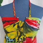 Bright Tropical Flower Animal Print Maxi Halter Dress Red Size XS Photo 1