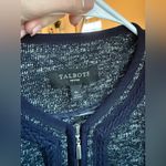 Talbots  Tweed Knit Blazer Braided Trim Full Zip Navy White Photo 5