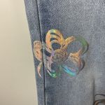 BAR x Olle & Hali Women's Washed Flower Hologram Flare Jeans Size S Blue Photo 2