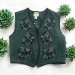 Christopher & Banks Vintage  Hand Embroidered Forest Green Knit Vest Photo 0