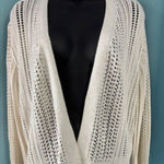 Madison & Hudson Open Knit Cardigan Cream Long Sleeve Rib Boho Metallic Neutral Gold Size L Photo 0