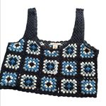 Granny square knit sweater tank top blue white super soft cropped NEW boho Size XL Photo 0